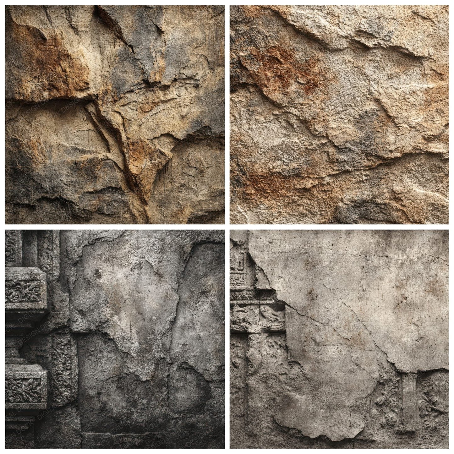 Carved Stone Wall Dust Patina Digital Paper Pack (DDD000808)