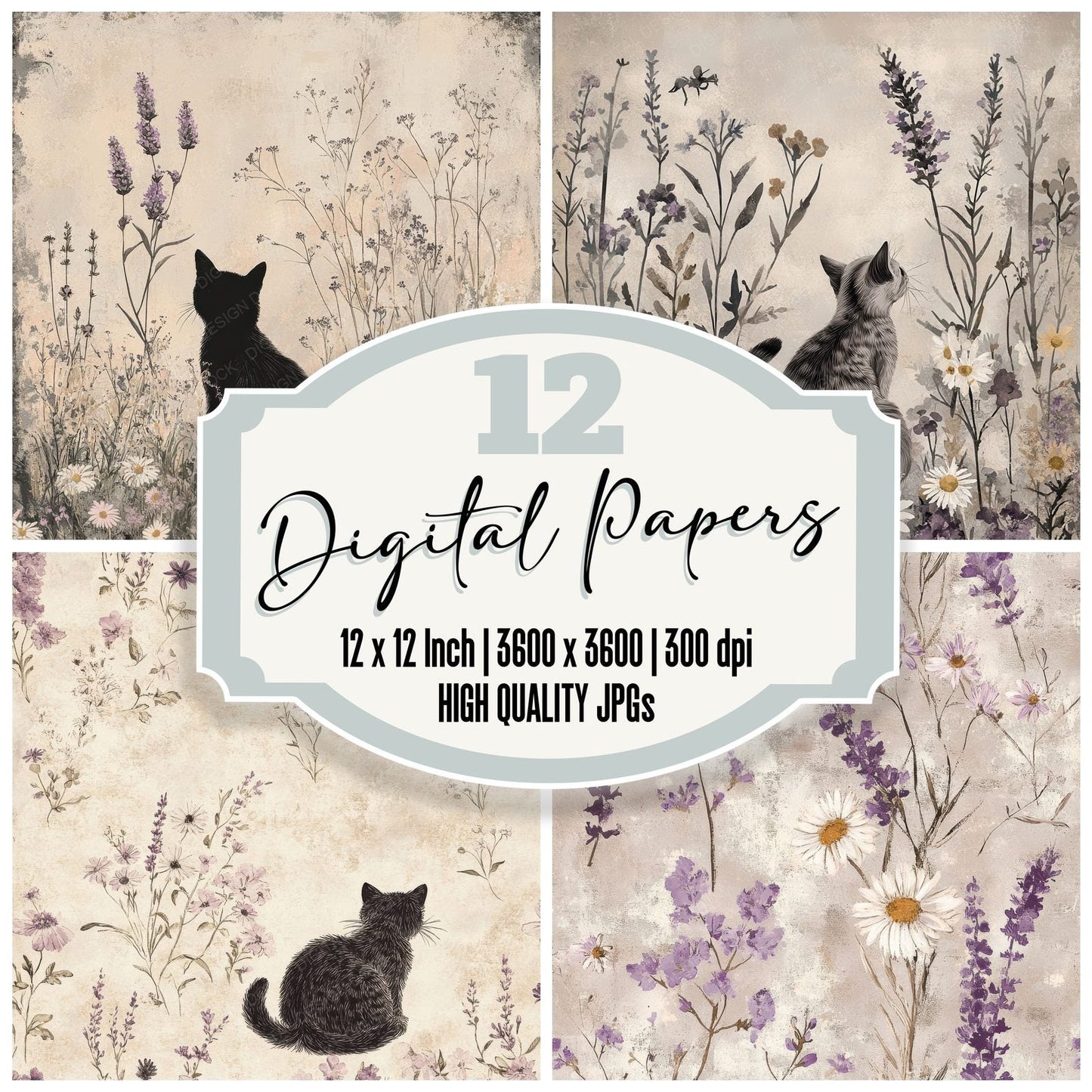 Cat Lavender Whisper Digital Paper Pack (DDD000817)