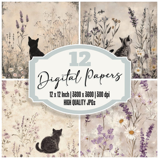 Cat Lavender Whisper Digital Paper Pack (DDD000817)