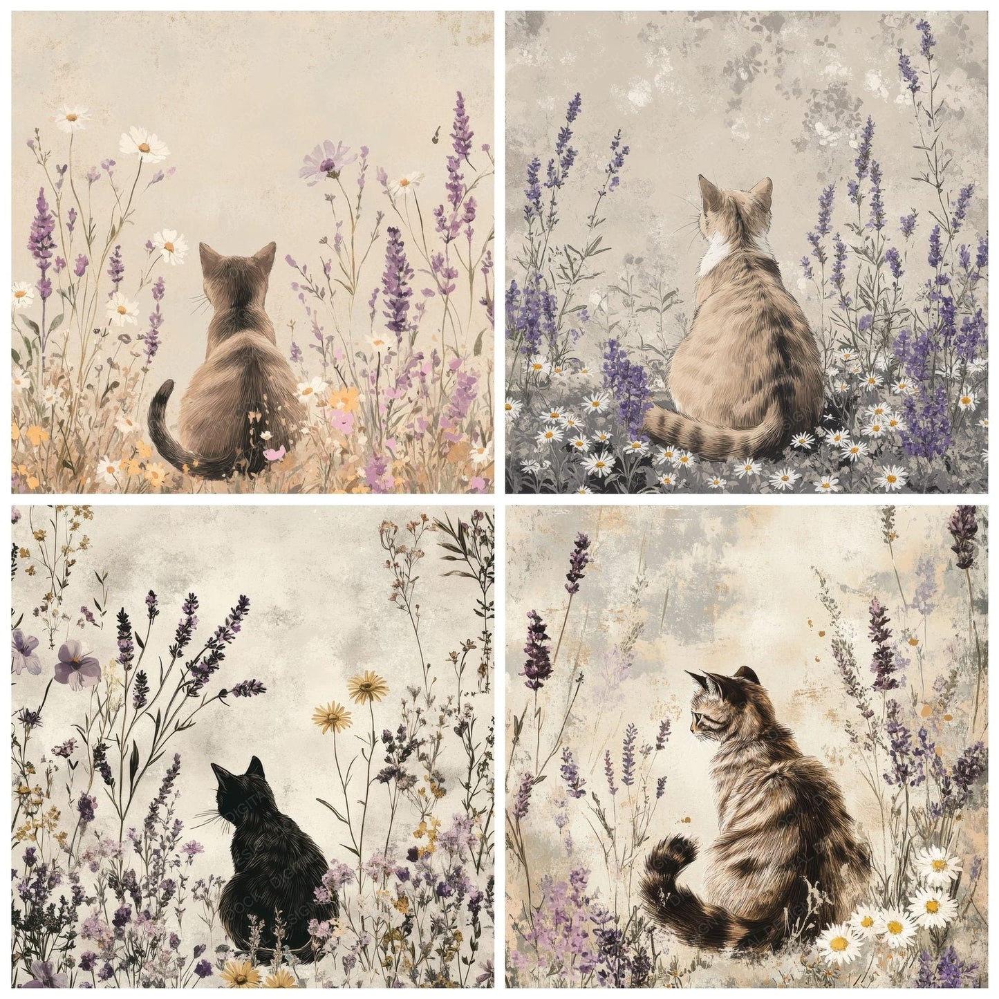 Cat Lavender Whisper Digital Paper Pack (DDD000817)