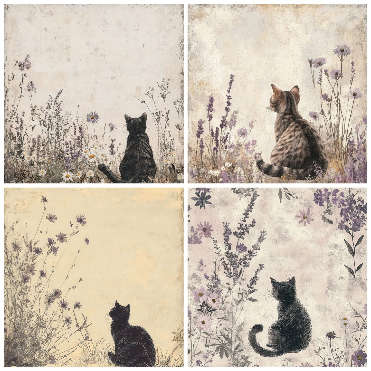 Cat Lavender Whisper Digital Paper Pack (DDD000817)