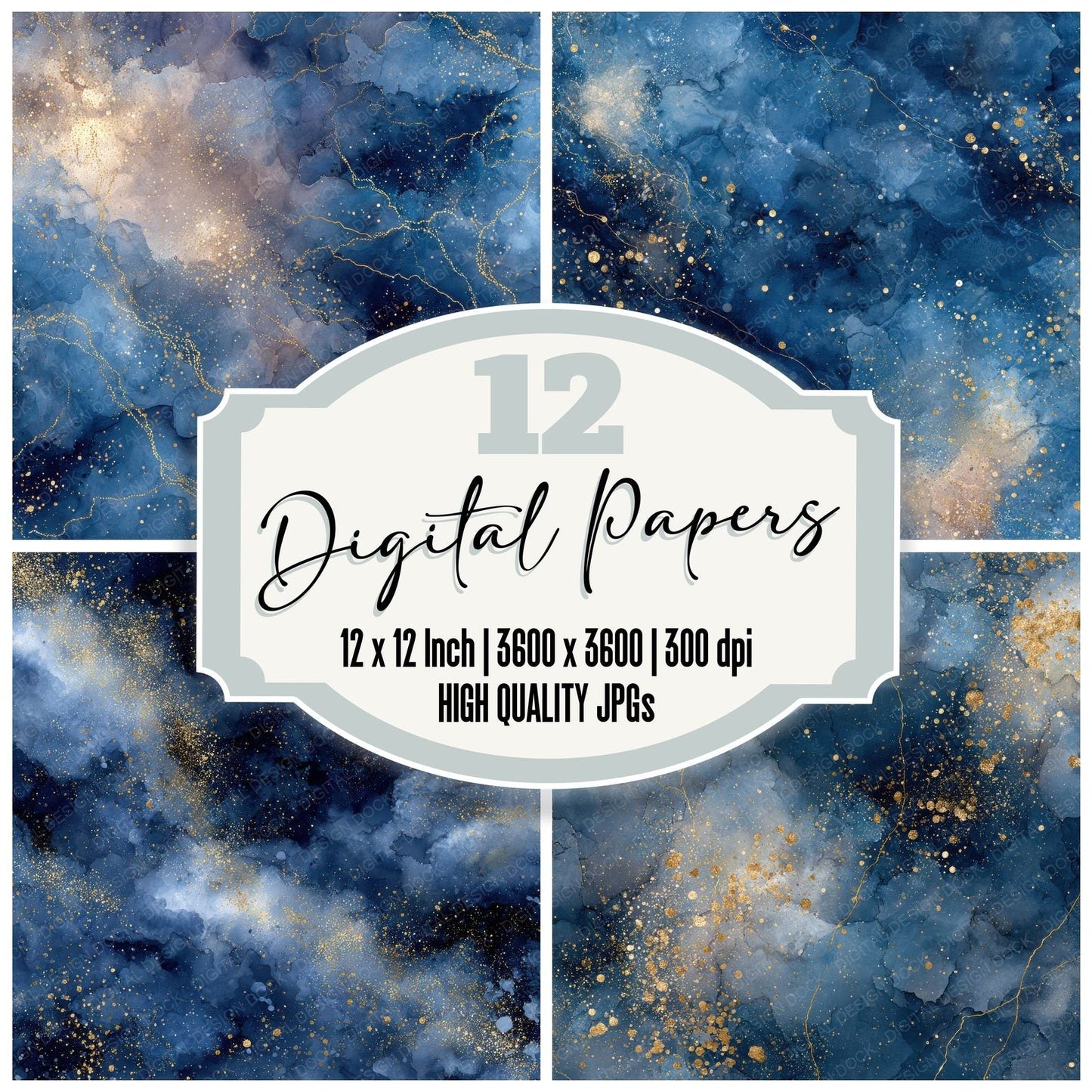 Celestial Ink Mist Gold Bloom Digital Paper Pack (DDD000823)