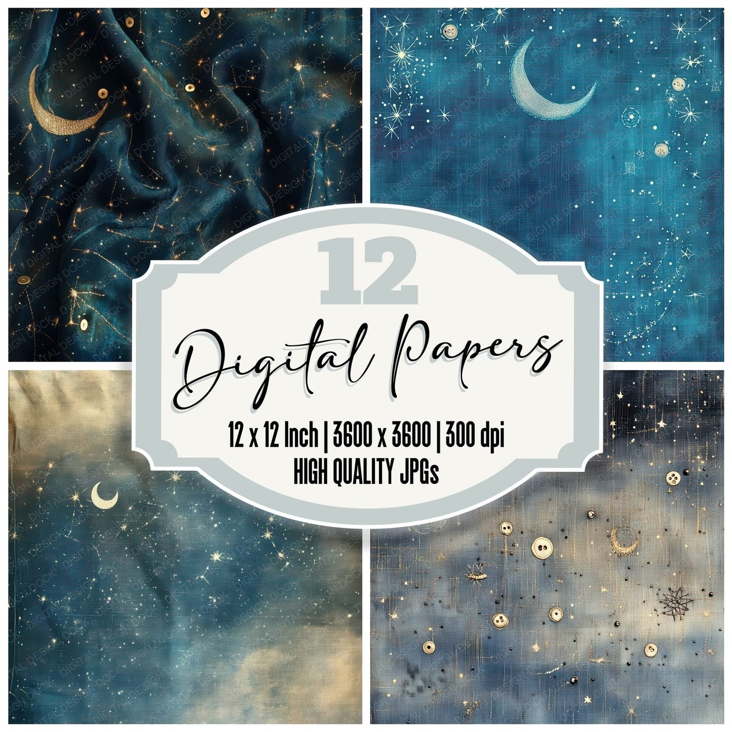 Celestial Silk Lunar Stitching Background Digital Paper Pack (DDD000828)