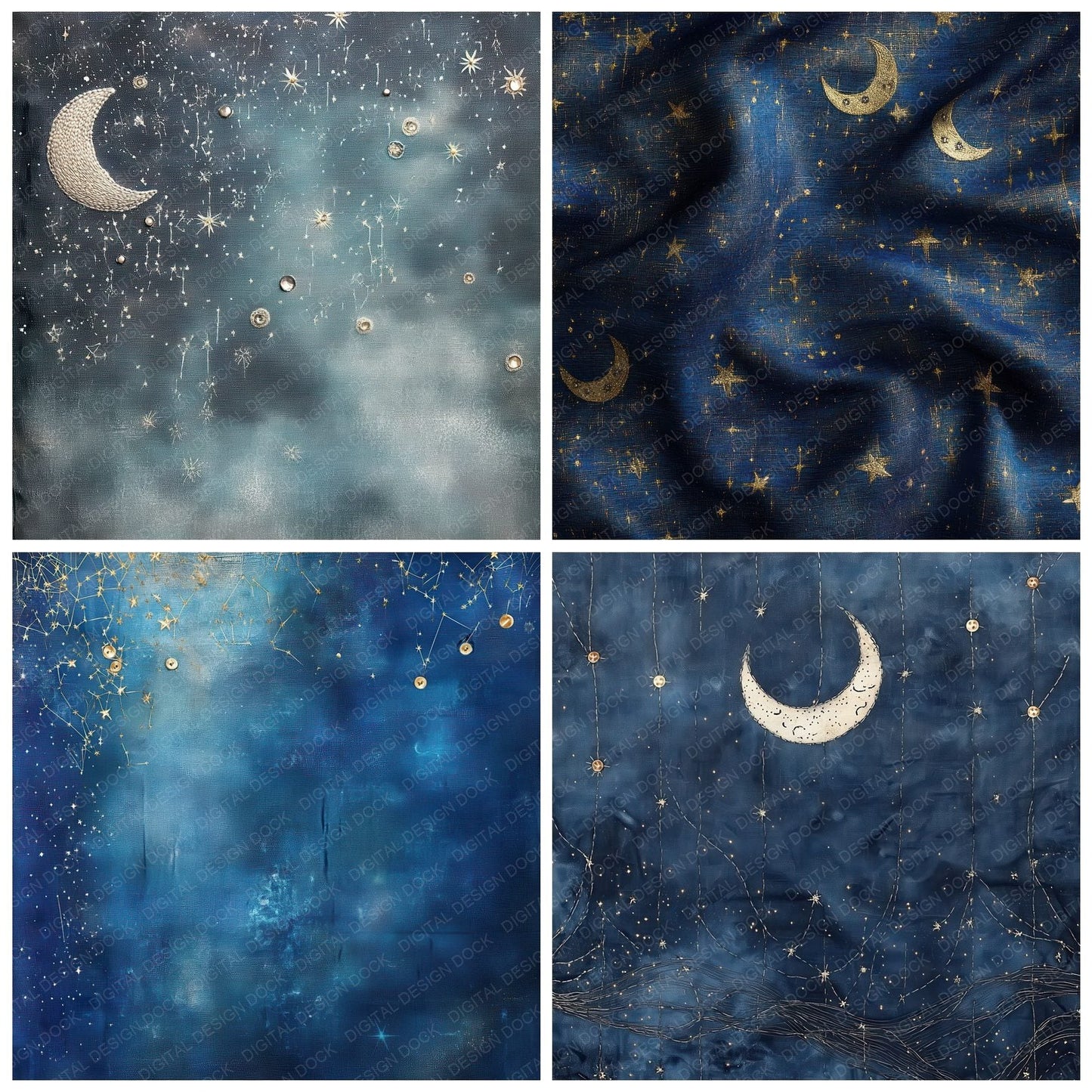 Celestial Silk Lunar Stitching Background Digital Paper Pack (DDD000828)