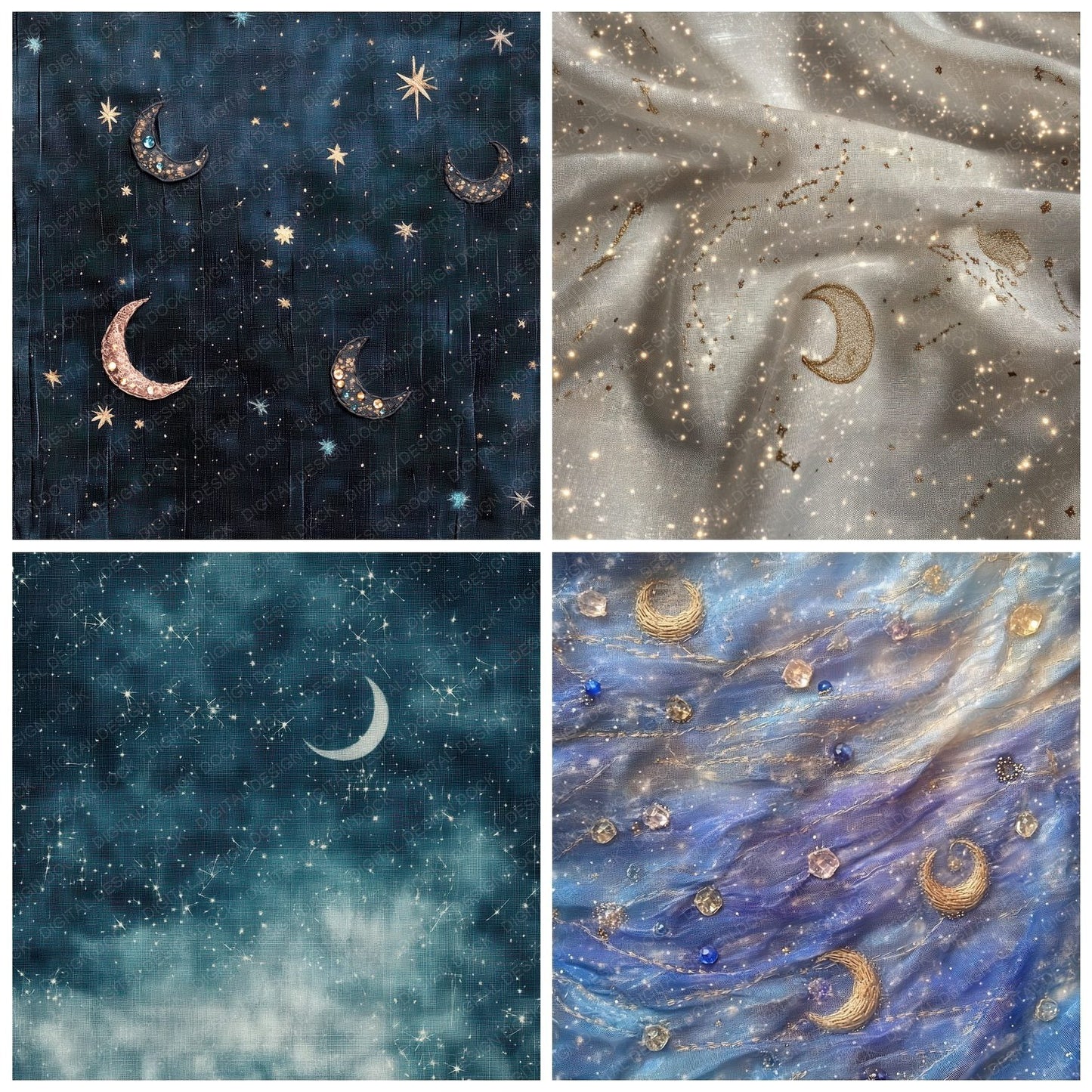 Celestial Silk Lunar Stitching Background Digital Paper Pack (DDD000828)