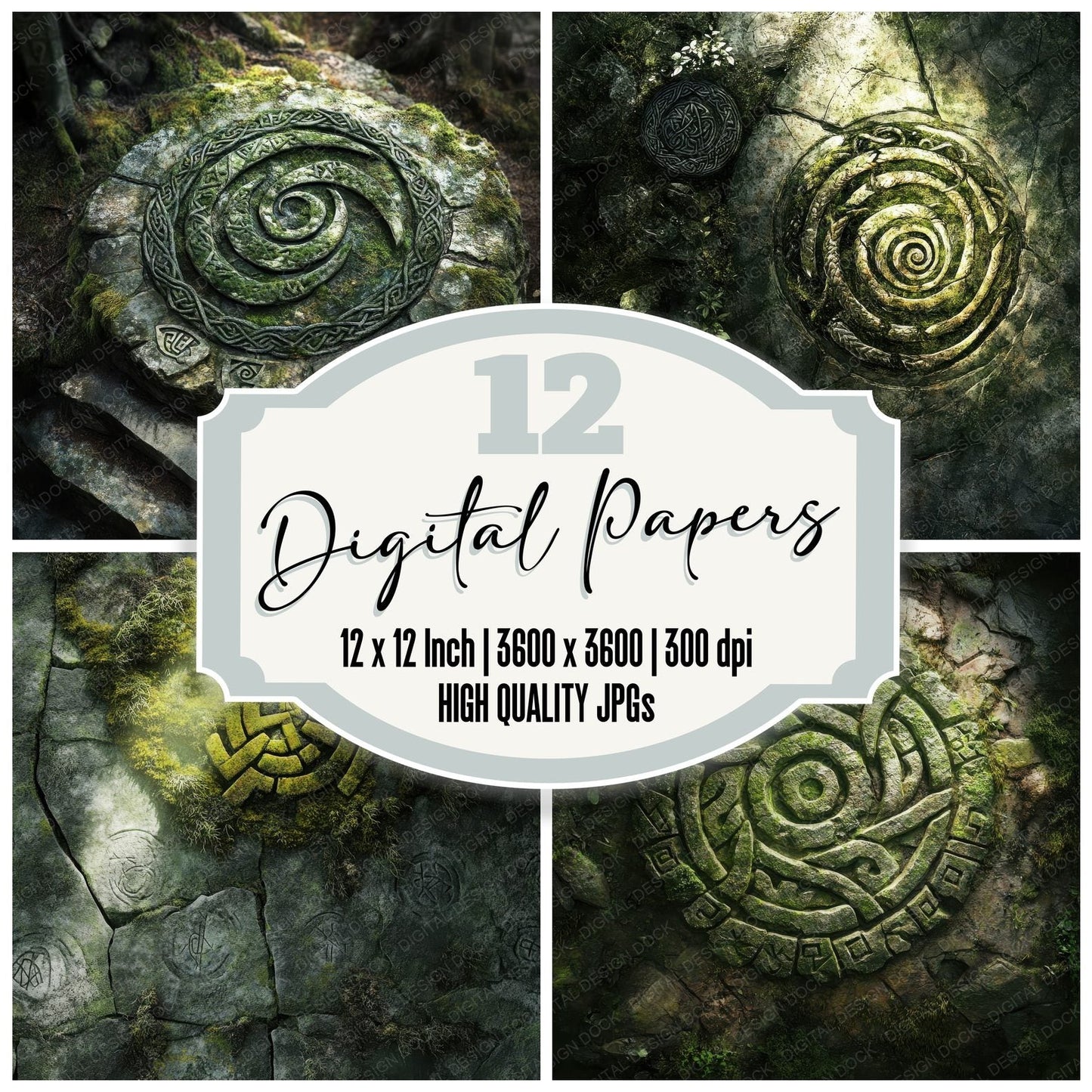Celtic Knot Ogham Digital Paper Pack (DDD000836)