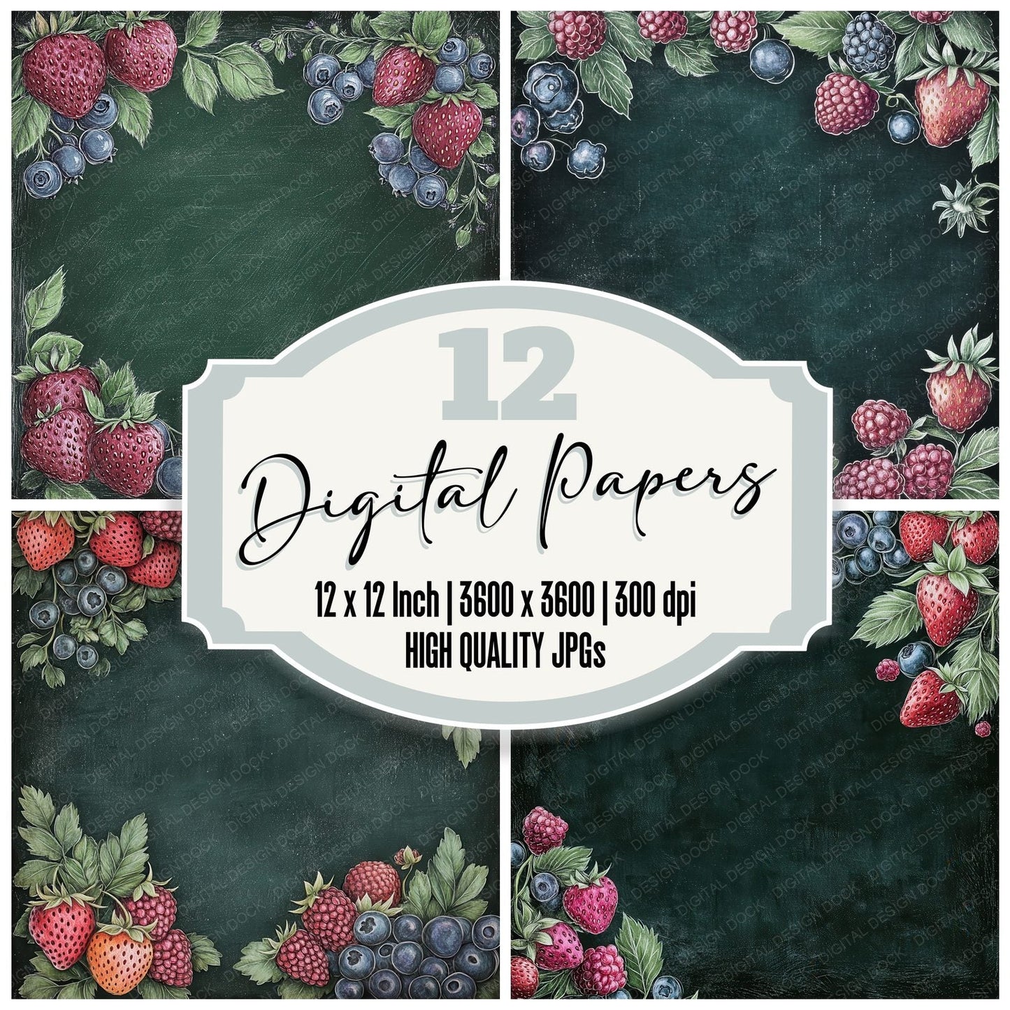 Chalk Berry Border Digital Paper Pack (DDD000847)