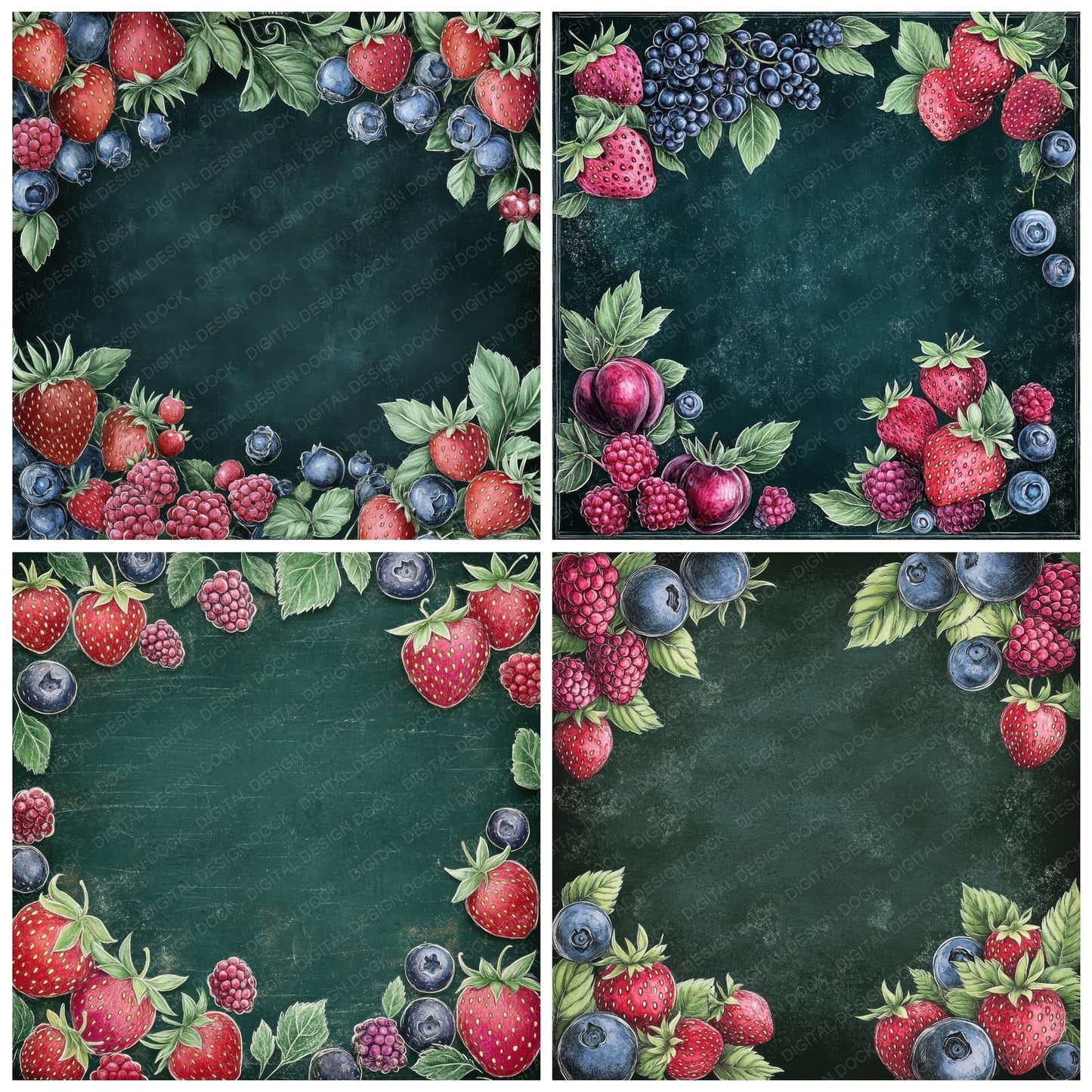 Chalk Berry Border Digital Paper Pack (DDD000847)