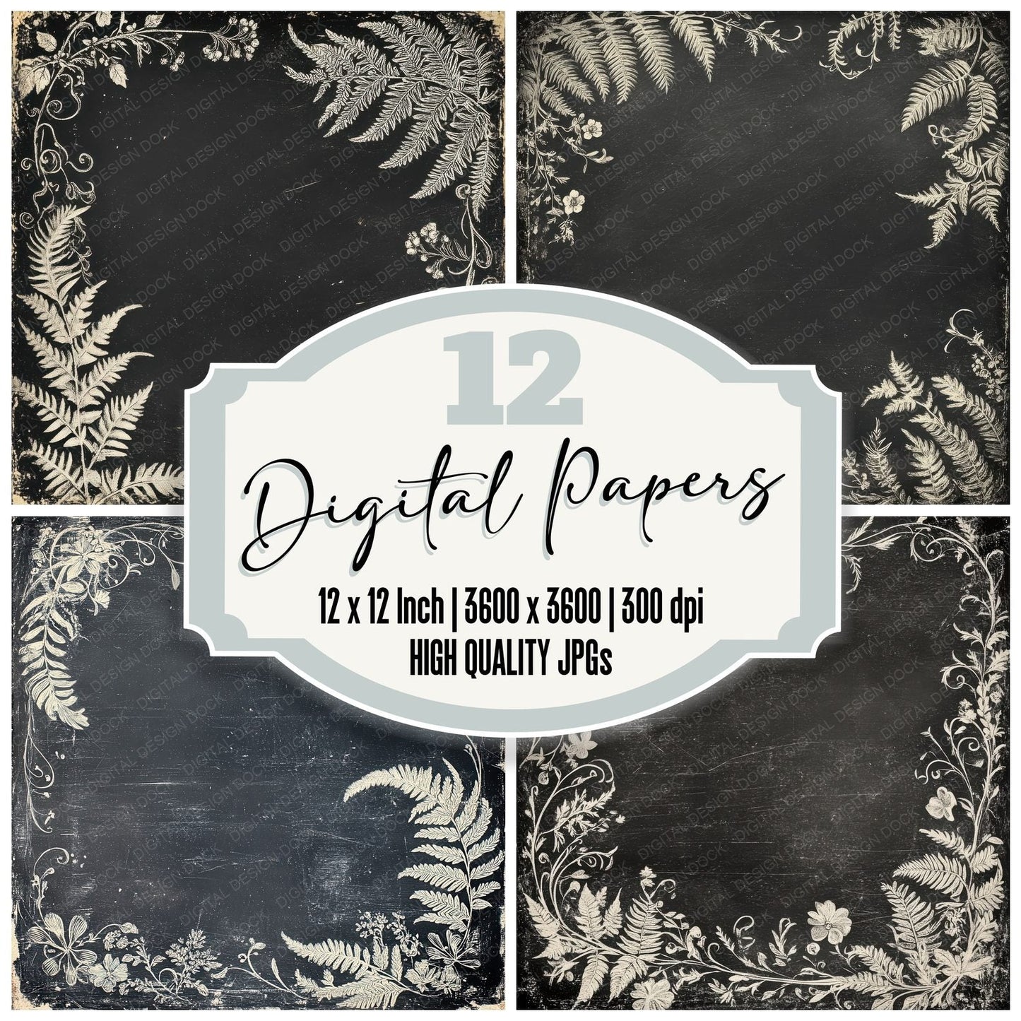 Charcoal Chalk Botanicals Digital Paper Pack (DDD000866)