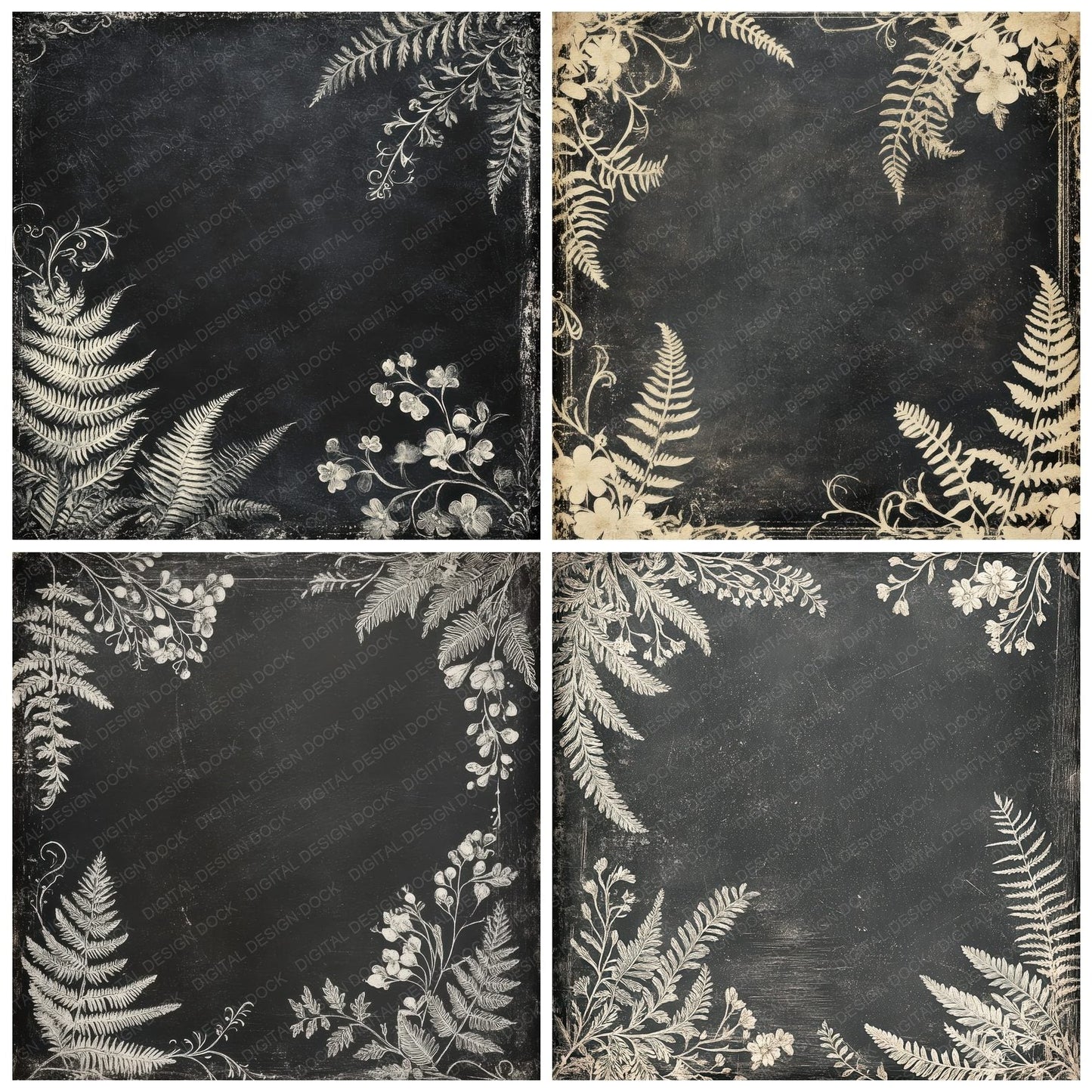 Charcoal Chalk Botanicals Digital Paper Pack (DDD000866)