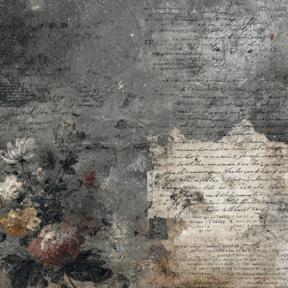Charcoal Floral Stamp Ink Fold Digital Paper Pack (DDD000869)