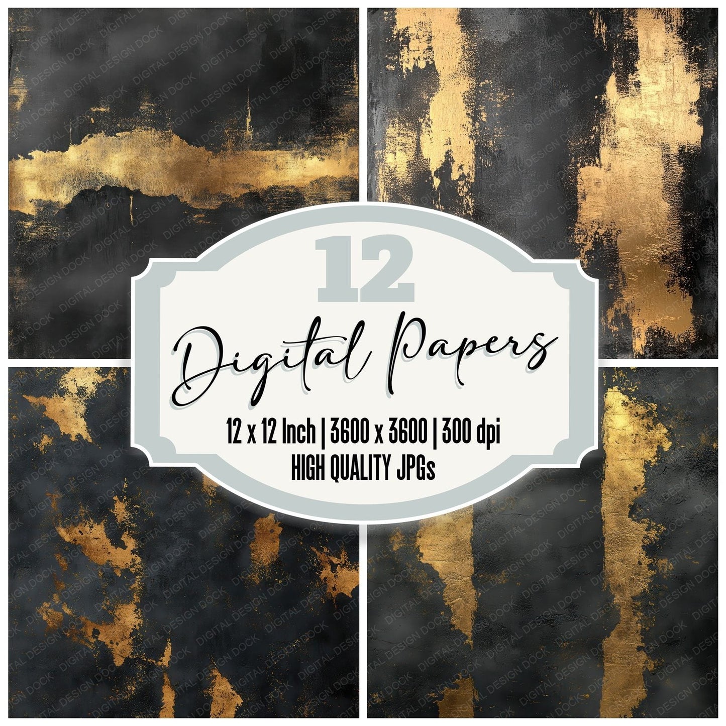 Charcoal Gold Brush Digital Paper Pack (DDD000872)