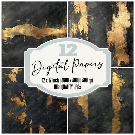 Charcoal Gold Brush Digital Paper Pack (DDD000872)