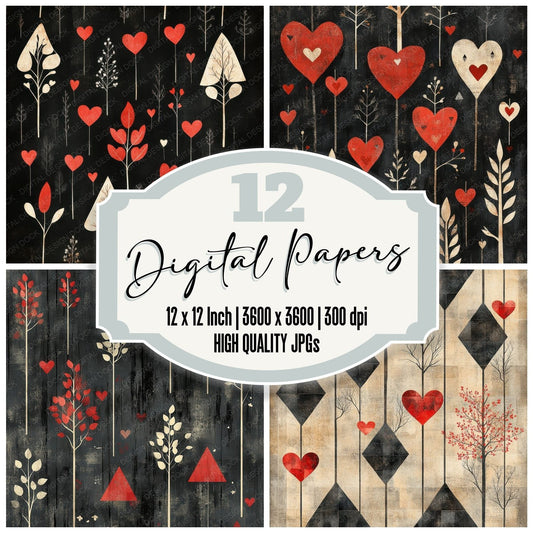Charcoal Heart Tree Digital Paper Pack (DDD000874)