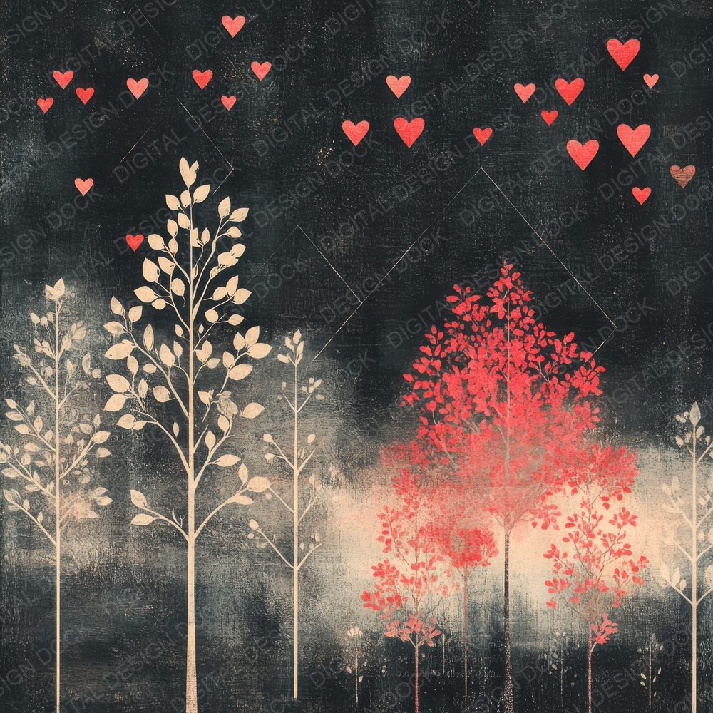 Charcoal Heart Tree Digital Paper Pack (DDD000874)