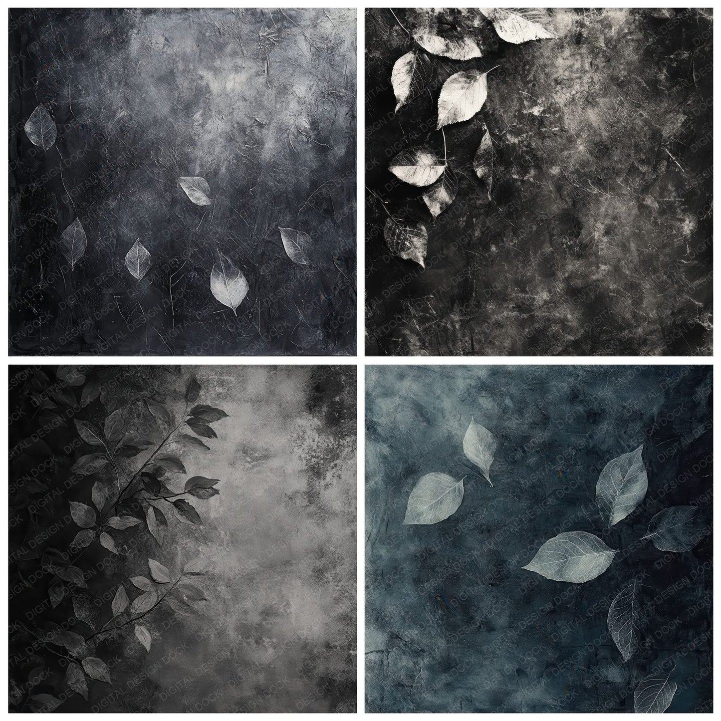 Charcoal Leaf Imprints Digital Paper Pack (DDD000876)