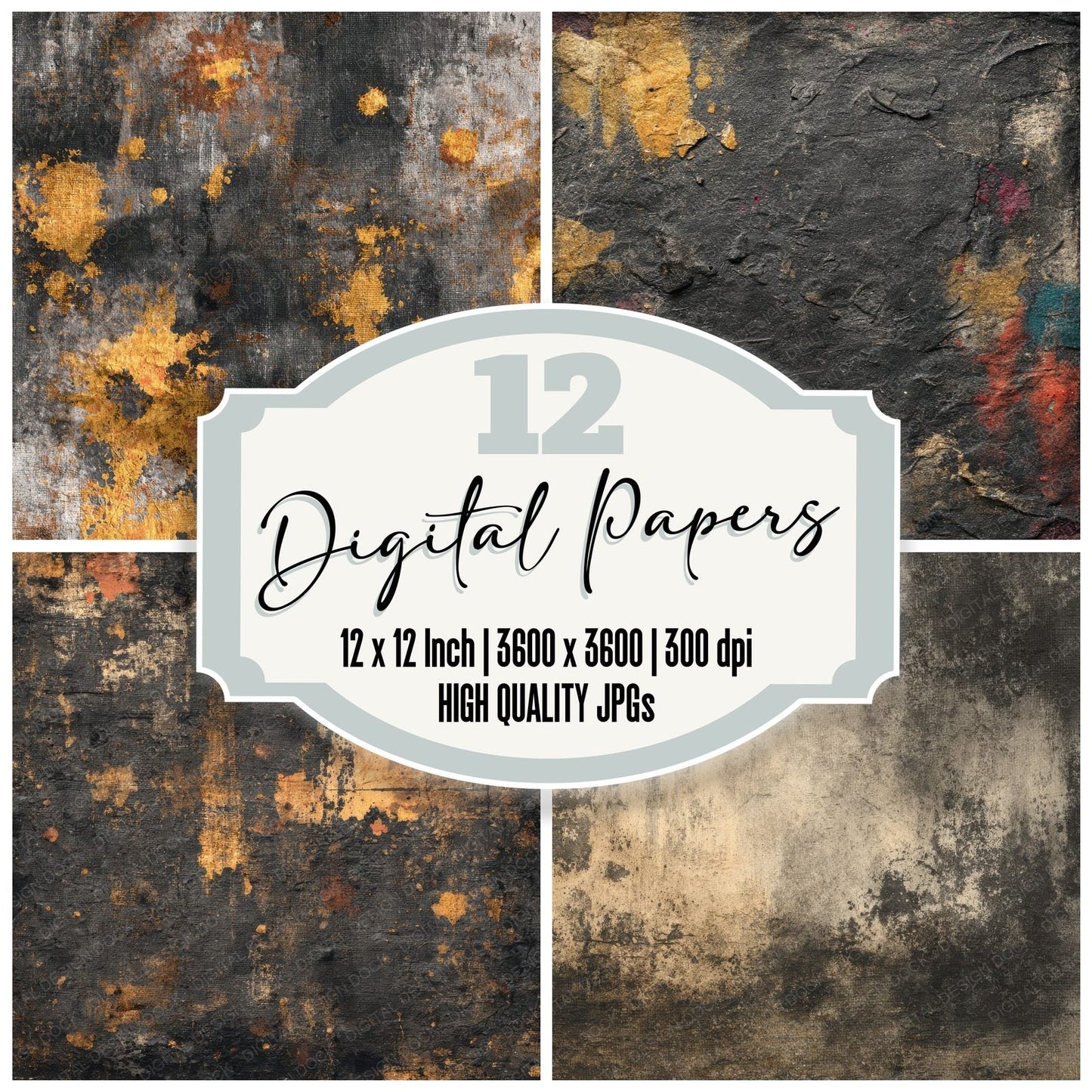 Charcoal Linen Wax Stamp Digital Paper Pack (DDD000877)
