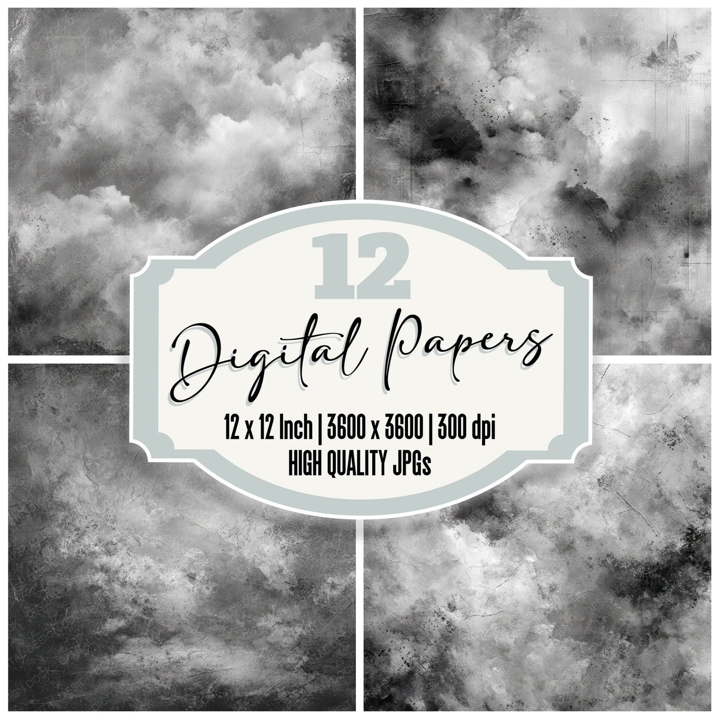 Charcoal Smoke Ash Grid Digital Paper Pack (DDD000882)