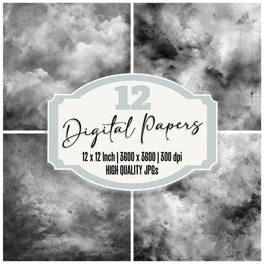Charcoal Smoke Ash Grid Digital Paper Pack (DDD000882)