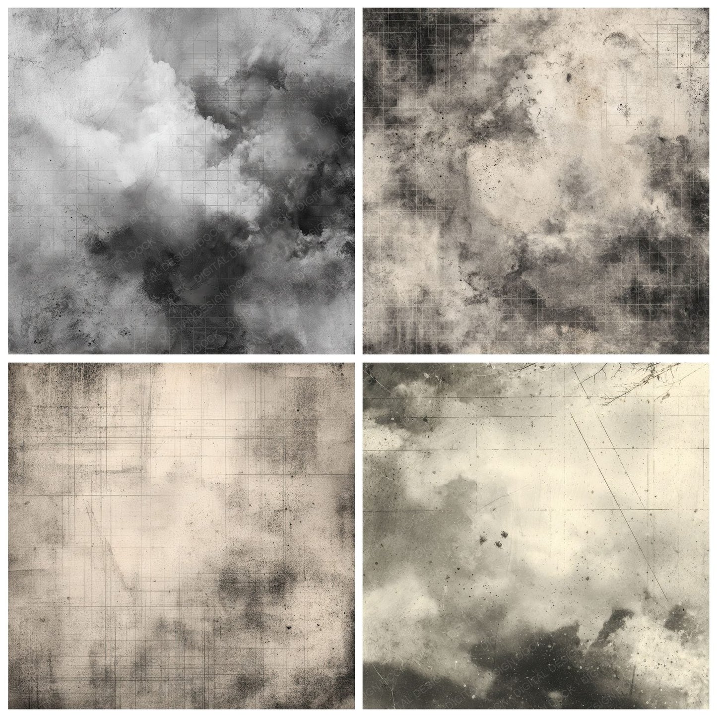 Charcoal Smoke Ash Grid Digital Paper Pack (DDD000882)