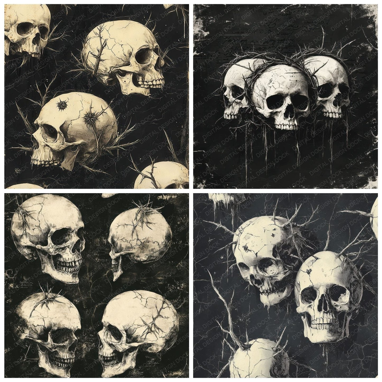 Charcoal Thorn Skull Digital Paper Pack (DDD000884)