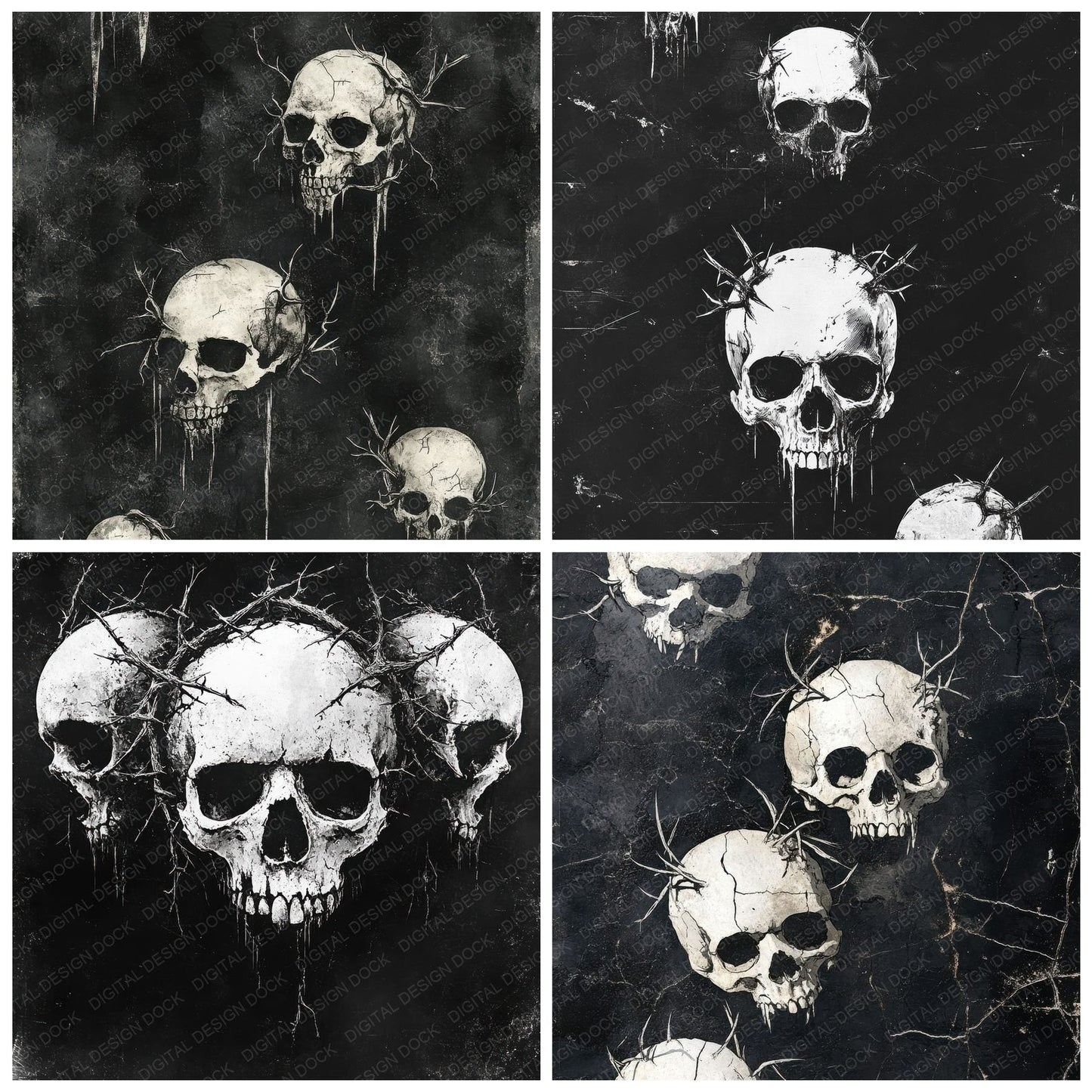 Charcoal Thorn Skull Digital Paper Pack (DDD000884)