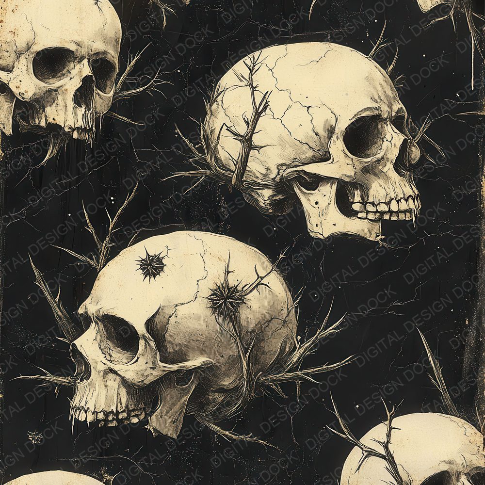 Charcoal Thorn Skull Digital Paper Pack (DDD000884)