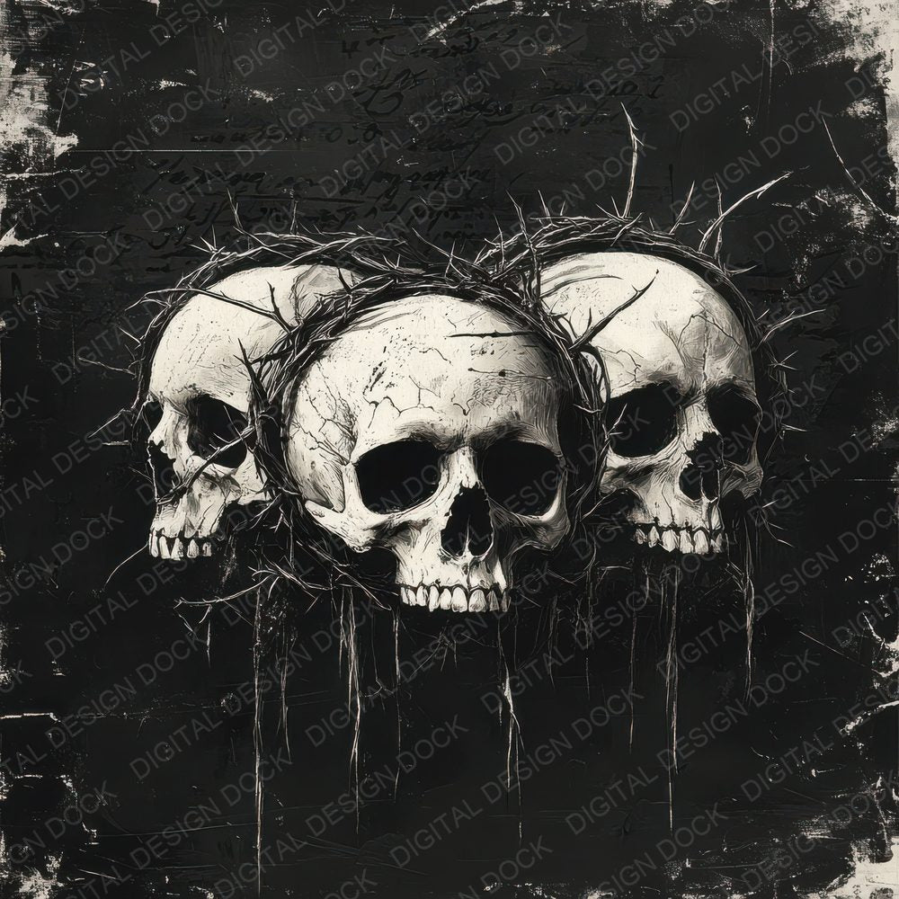 Charcoal Thorn Skull Digital Paper Pack (DDD000884)