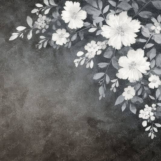 Charcoal White Stroke Floral Digital Paper Pack (DDD000885)