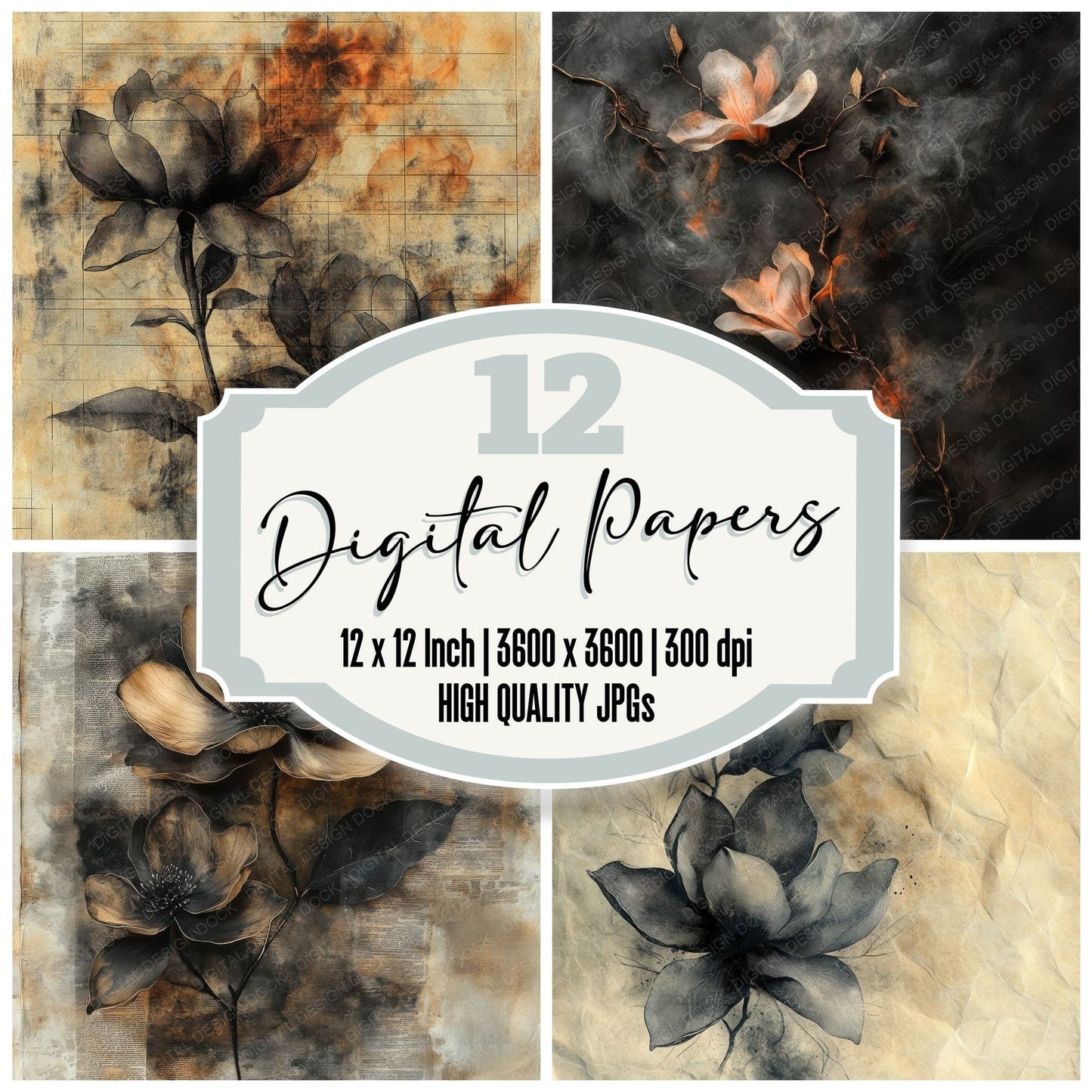 Charred Magnolia Smoke Digital Paper Pack (DDD000888)