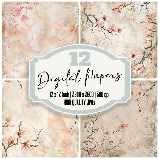 Cherry Blossoms and Magnolia Flowers Digital Paper Pack (DDD000895)