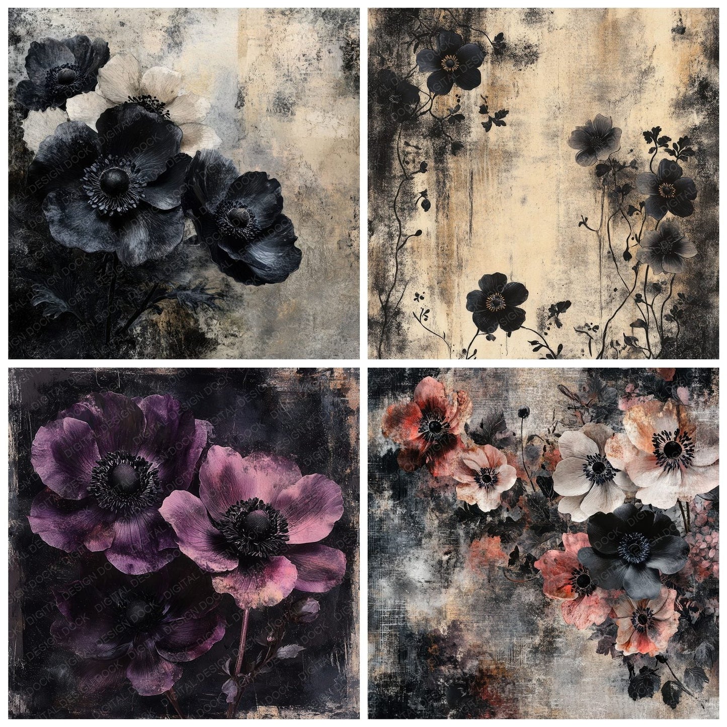 Chiaroscuro Anemone Velvet Digital Paper Pack (DDD000898)