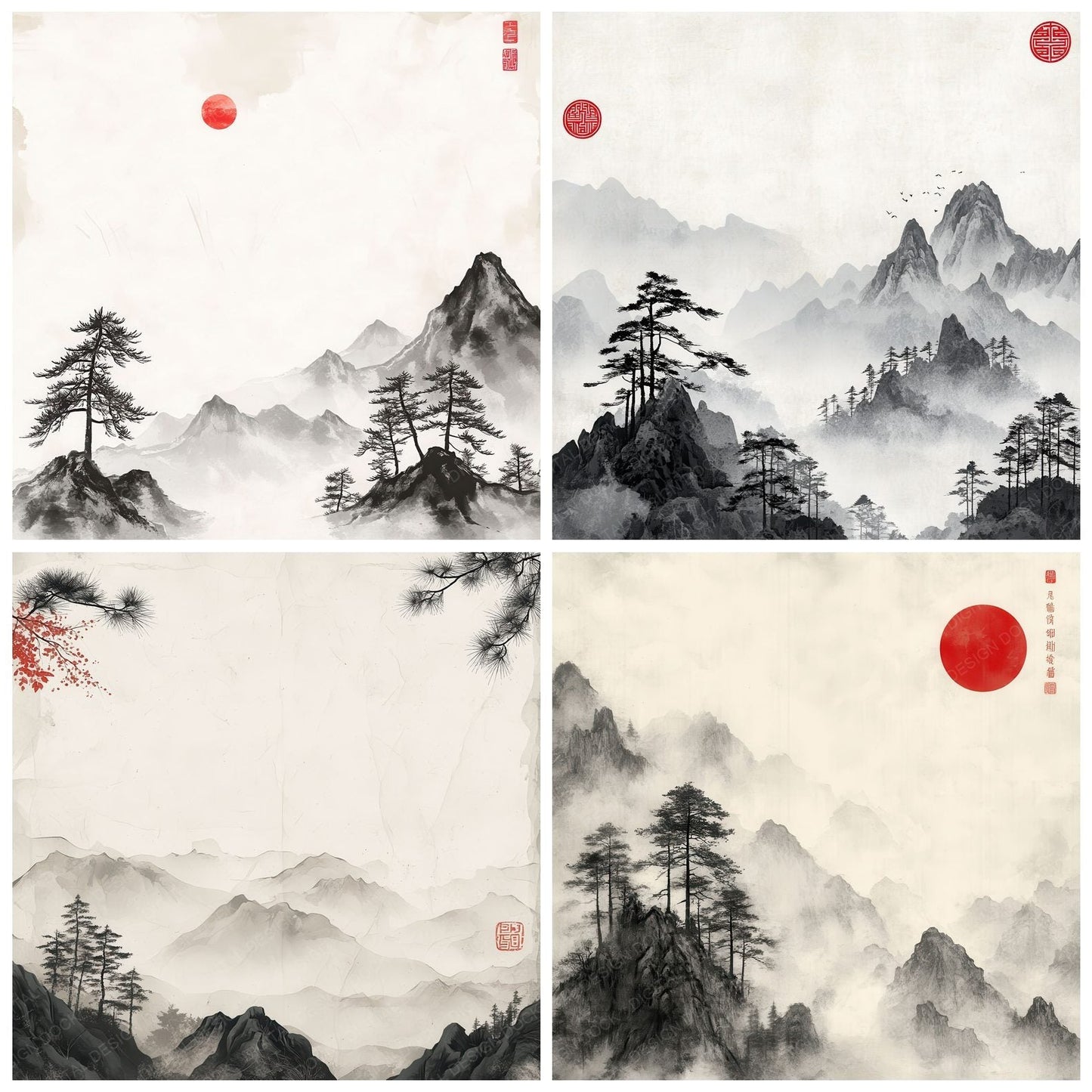 Chinese Ink Mountain Scroll Digital Paper Pack (DDD000902)