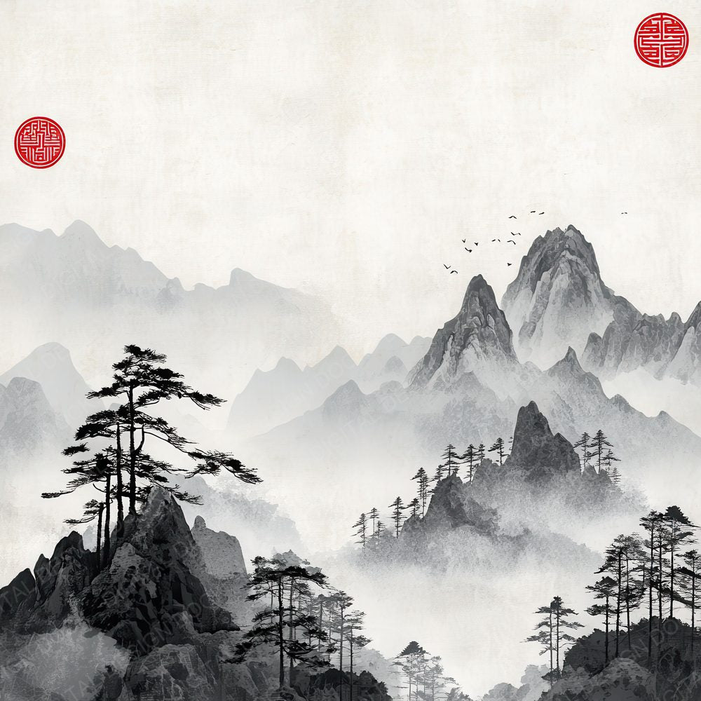 Chinese Ink Mountain Scroll Digital Paper Pack (DDD000902)