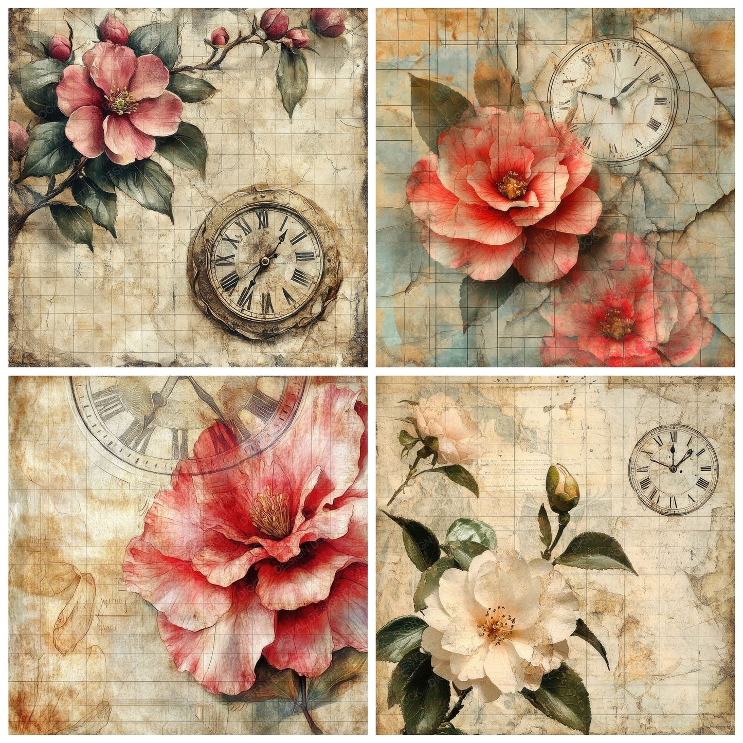 Chronotopic Camellia Clock Digital Paper Pack (DDD000956)