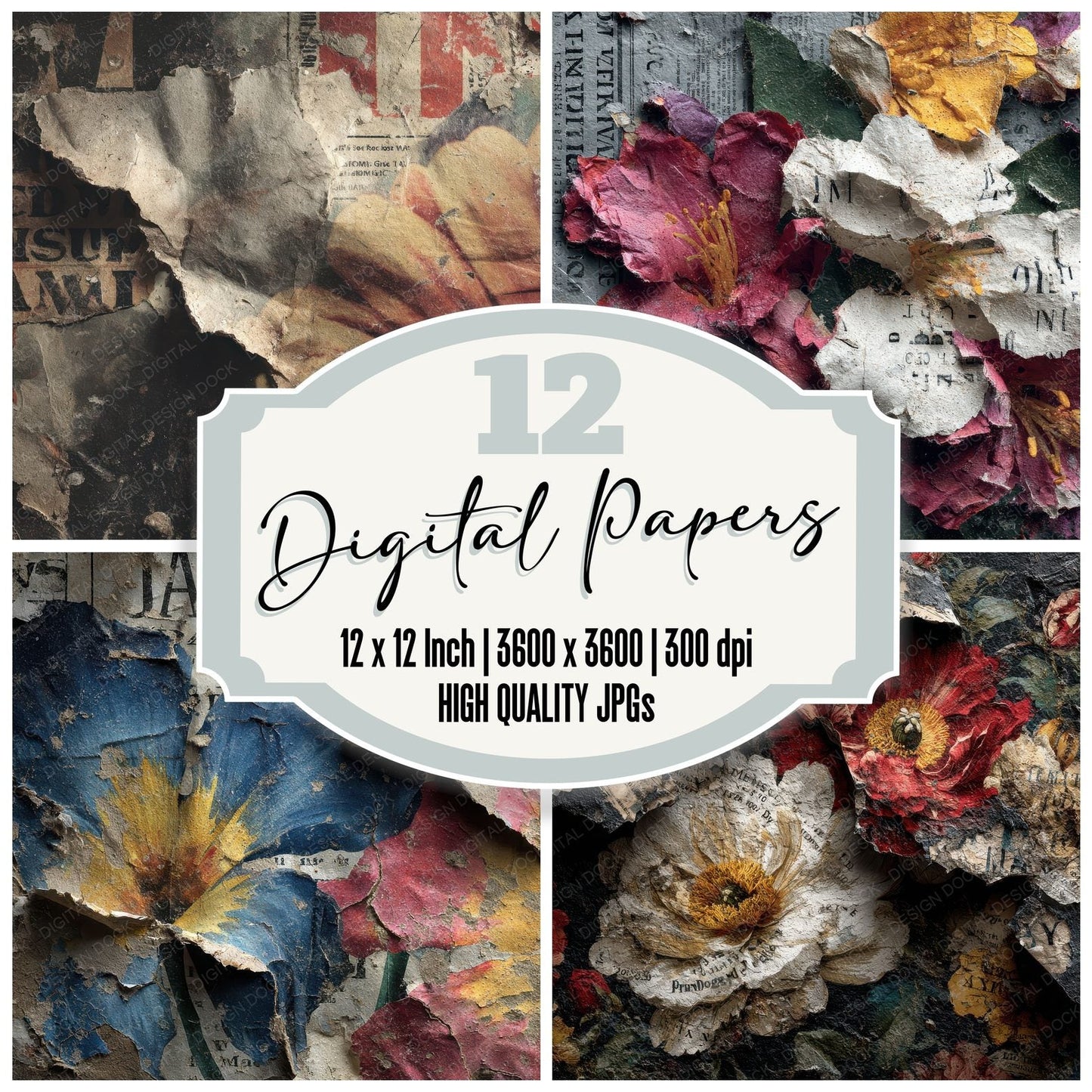 Cinema Poster Floral Shadow Digital Paper Pack (DDD000960)