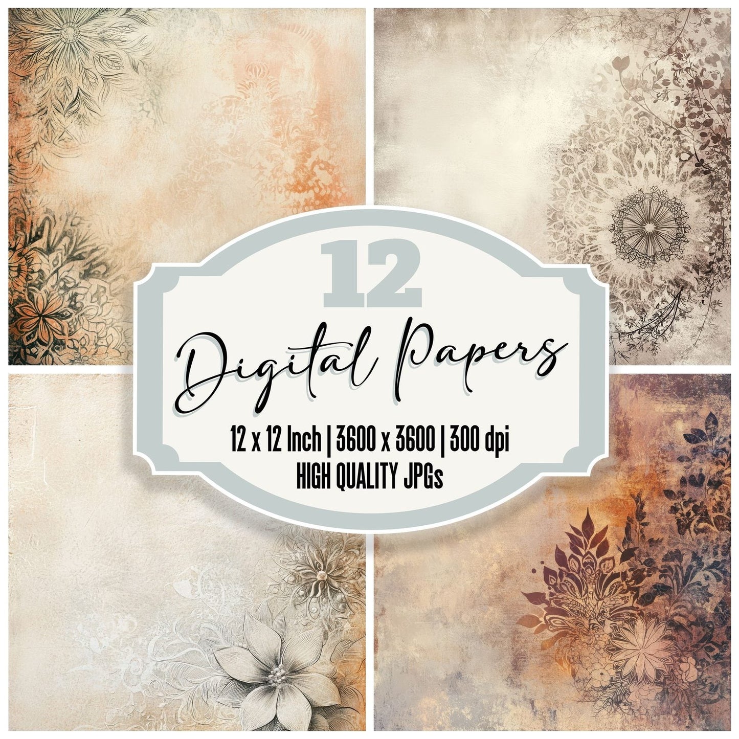 Clay Mandala Script Digital Paper Pack (DDD000981)