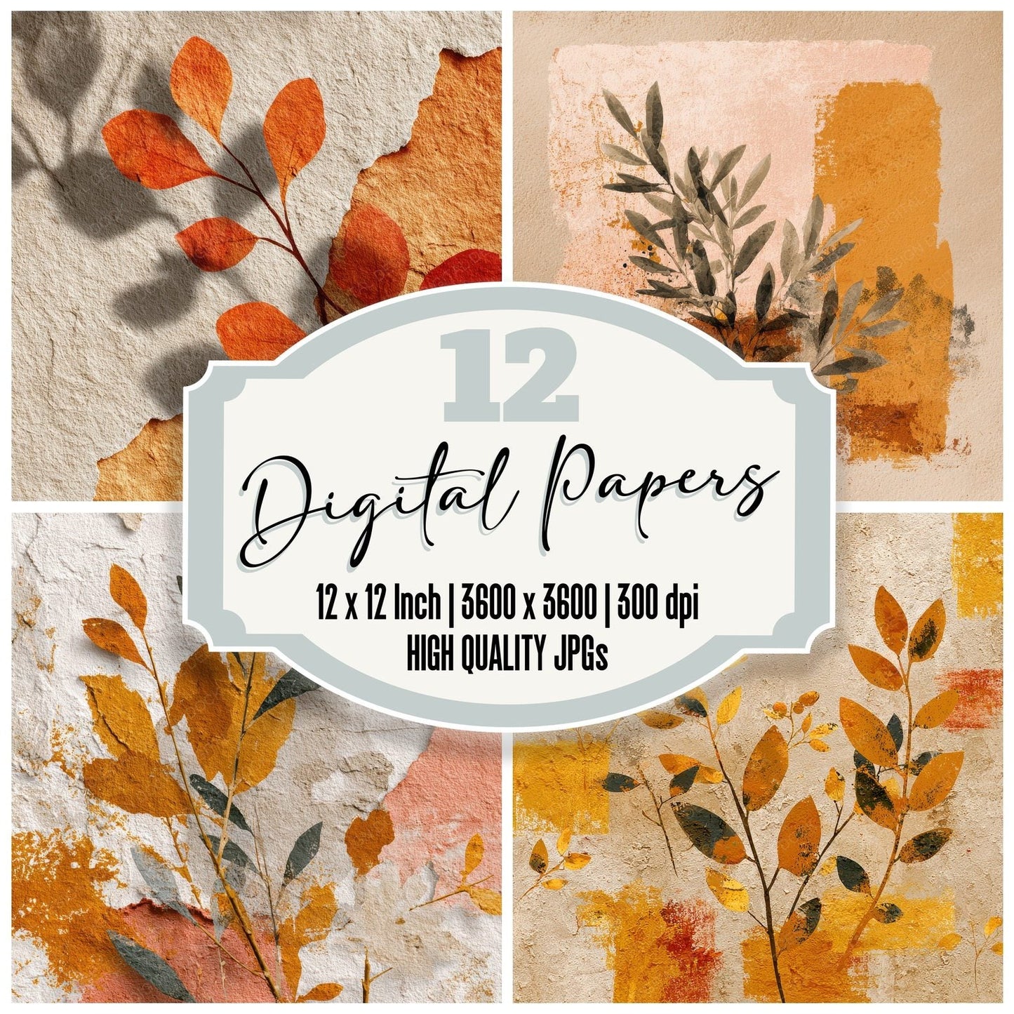 Clay Ochre Olive Branch Digital Paper Pack (DDD000982)