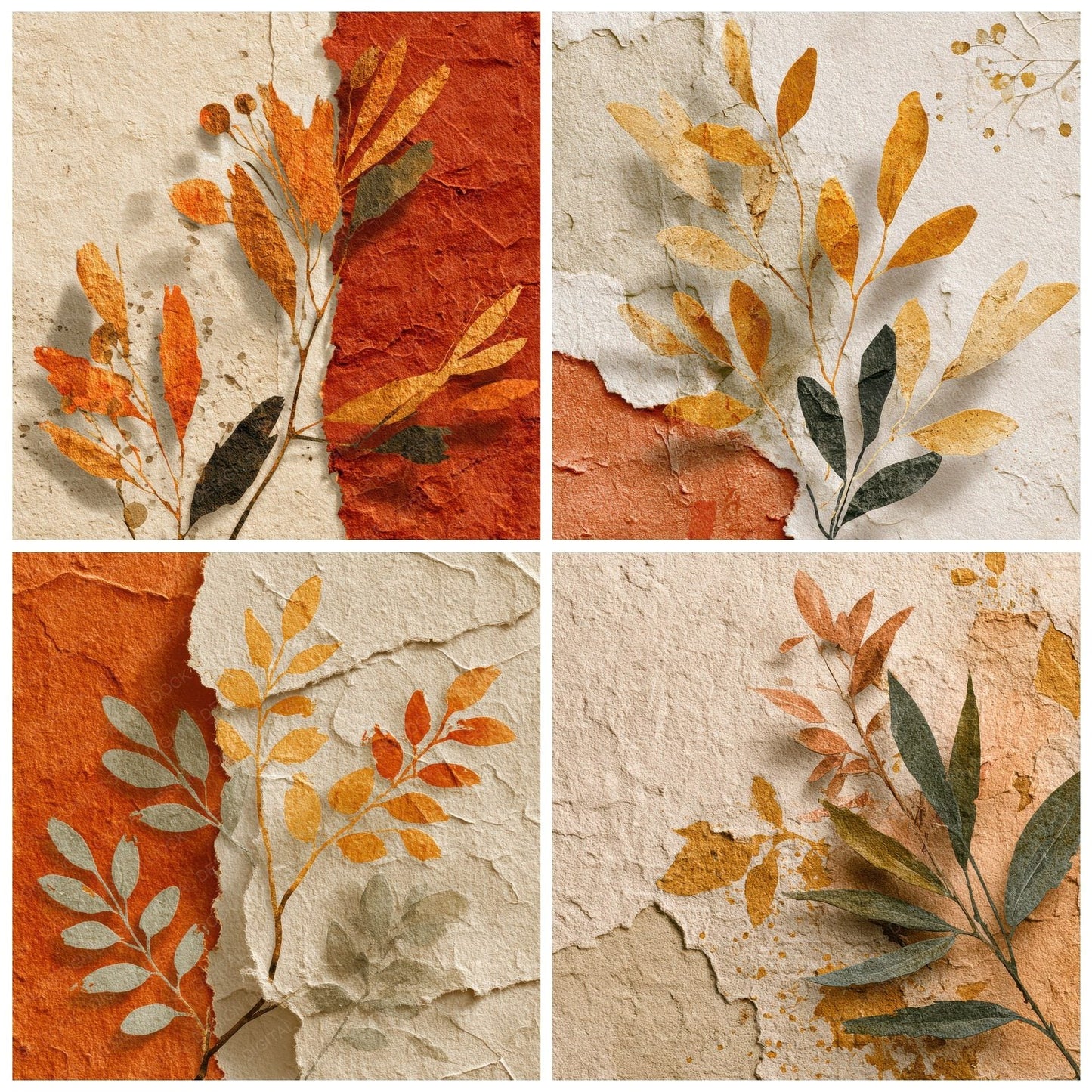 Clay Ochre Olive Branch Digital Paper Pack (DDD000982)