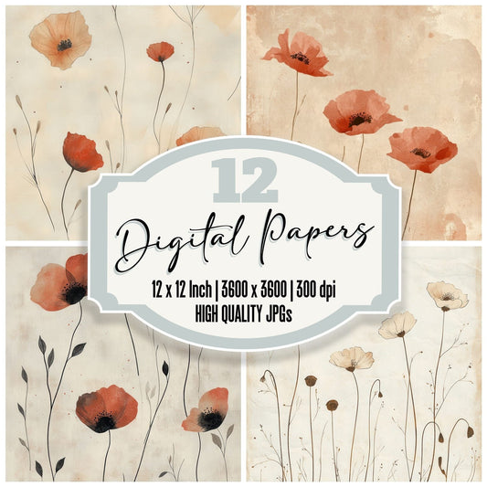 Clay Poppy Silhouette Digital Paper Pack (DDD000983)