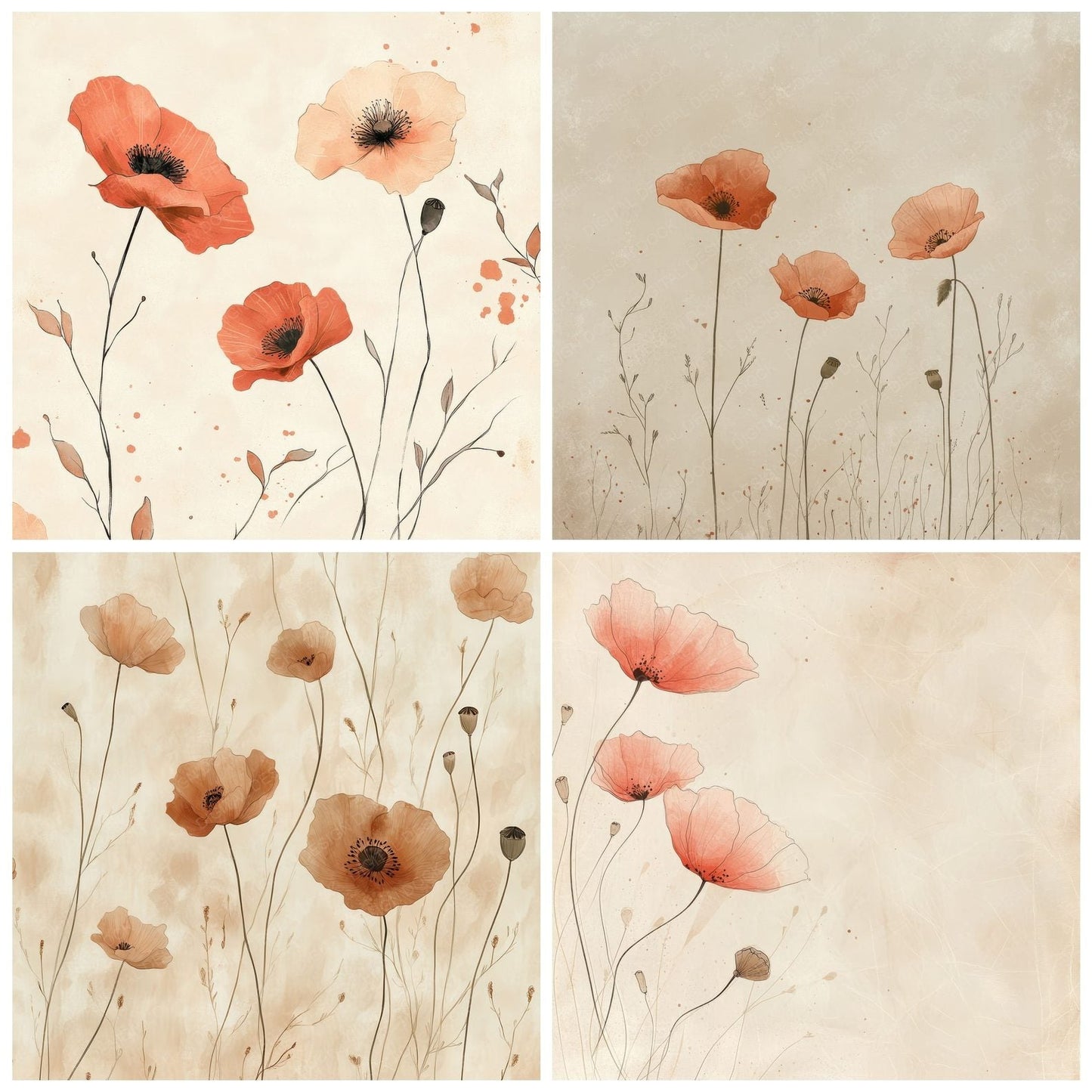 Clay Poppy Silhouette Digital Paper Pack (DDD000983)