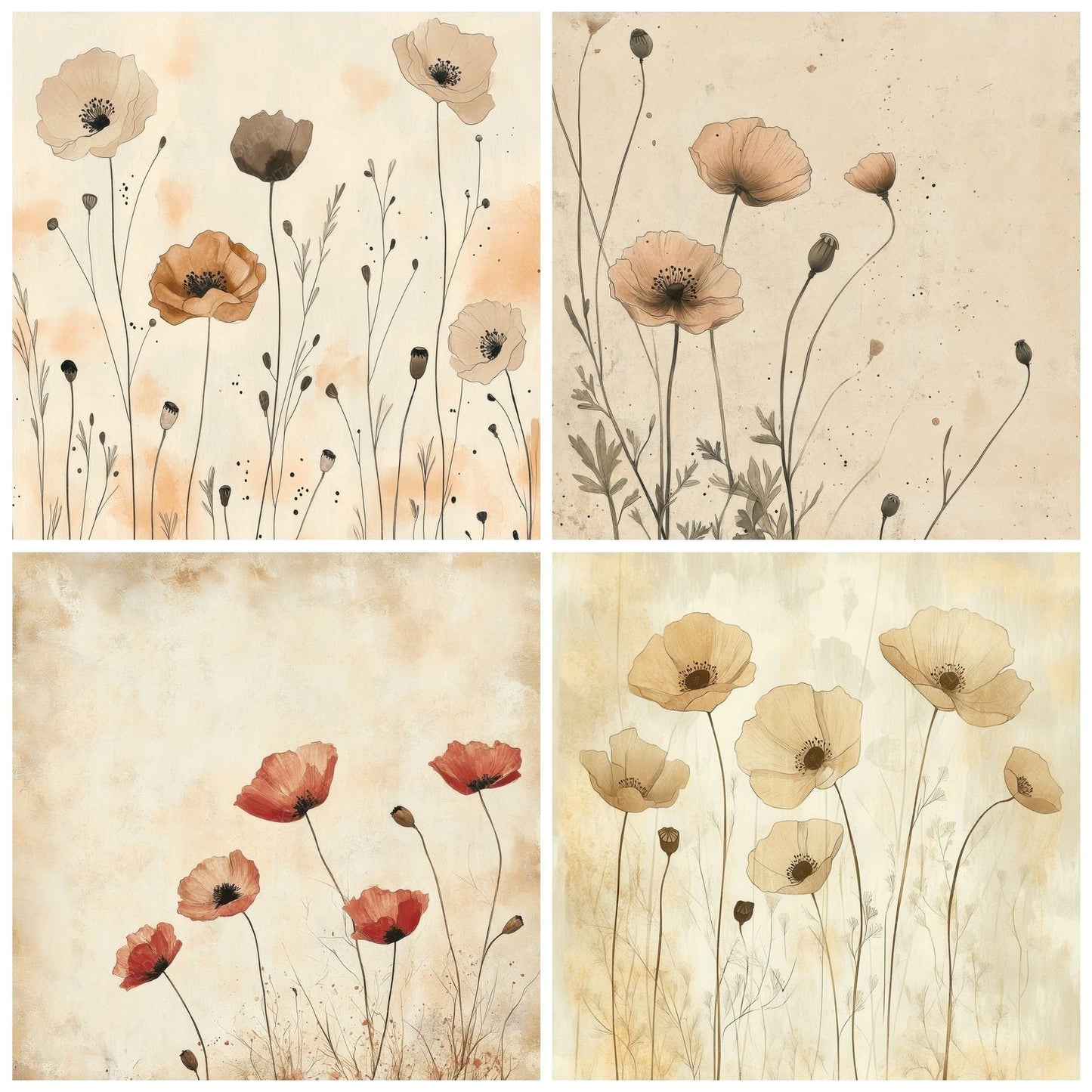 Clay Poppy Silhouette Digital Paper Pack (DDD000983)