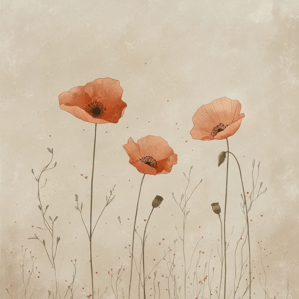 Clay Poppy Silhouette Digital Paper Pack (DDD000983)