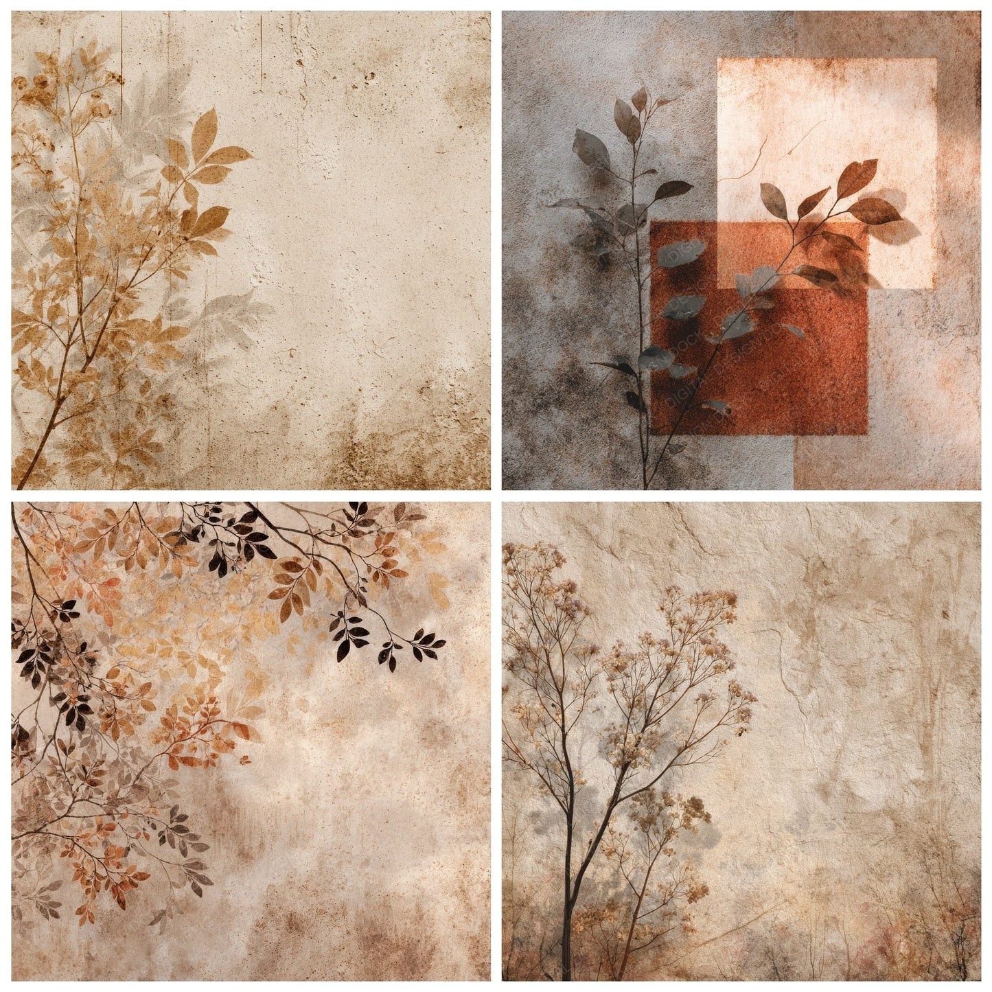 Clay Sepia Rain Foliage Digital Paper Pack (DDD000984)