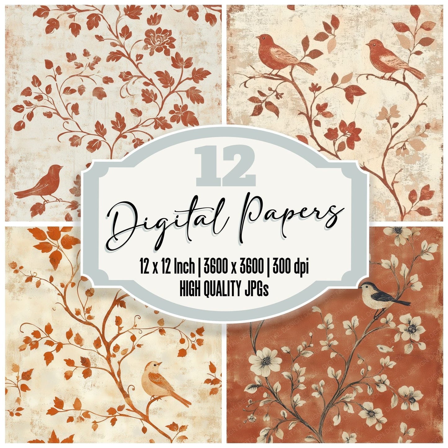 Clay Vine Bird Digital Paper Pack (DDD000985)