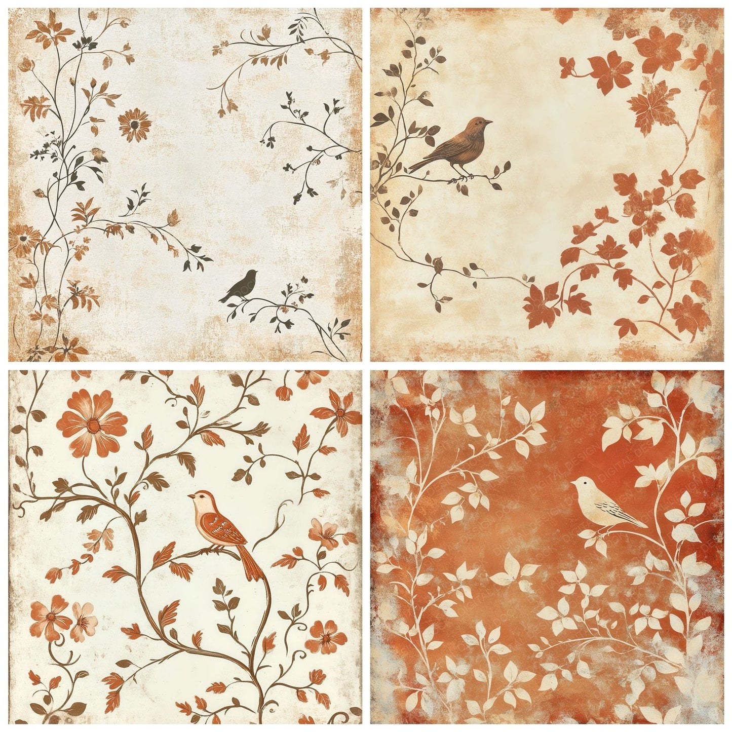 Clay Vine Bird Digital Paper Pack (DDD000985)