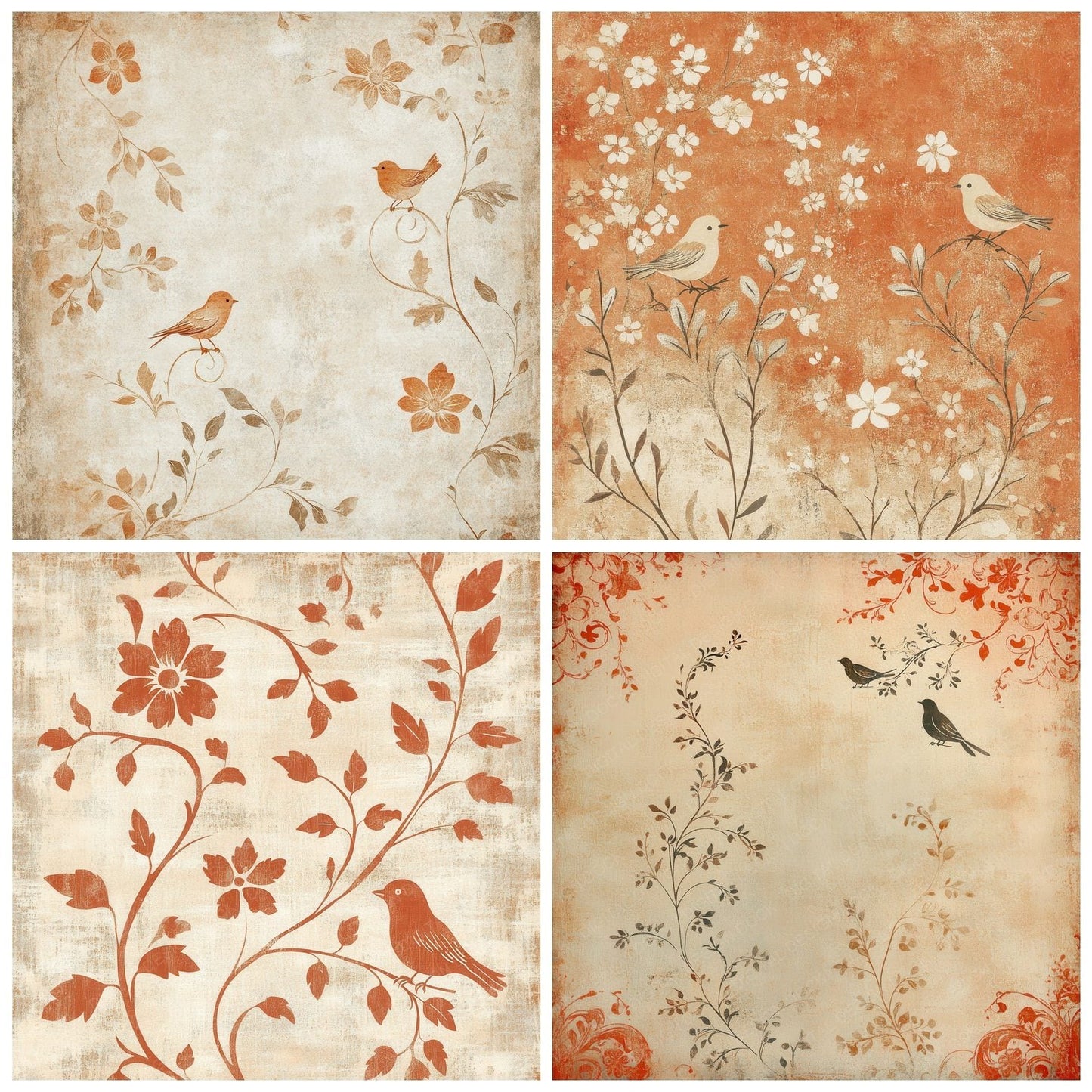 Clay Vine Bird Digital Paper Pack (DDD000985)