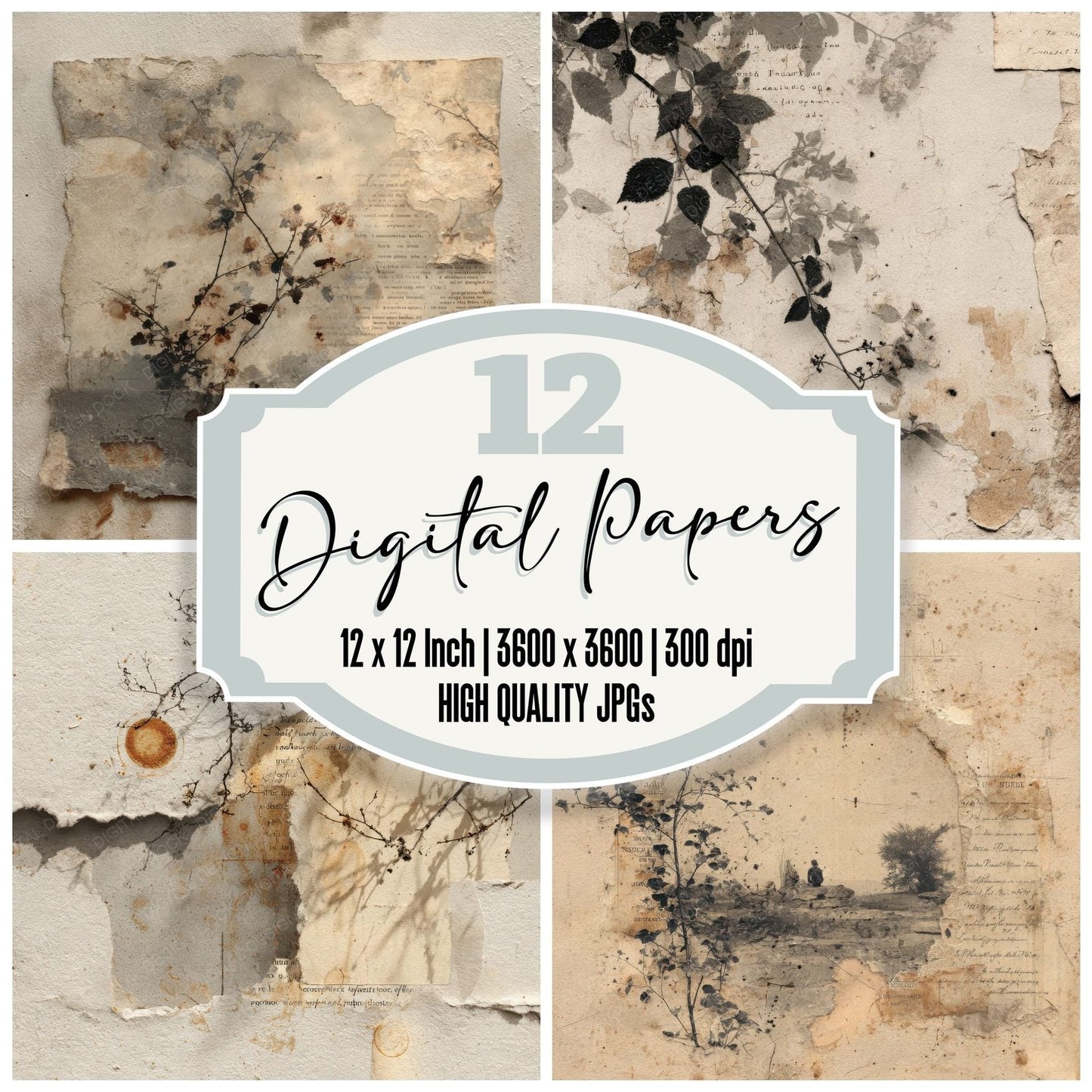 Clay Vine Manuscript Smudge Edge Digital Paper Pack (DDD000987)