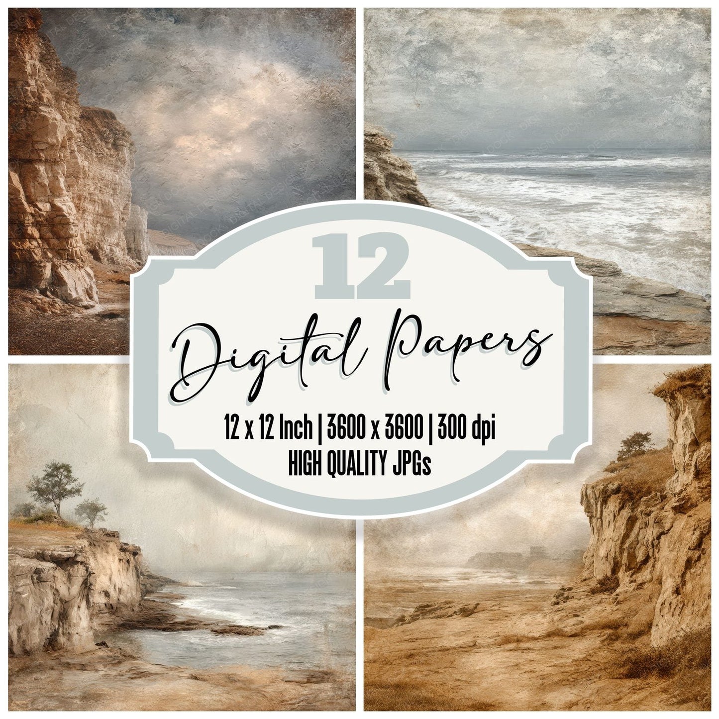 Cliff Coast Earth Erosion Tide Digital Paper Pack (DDD000989)