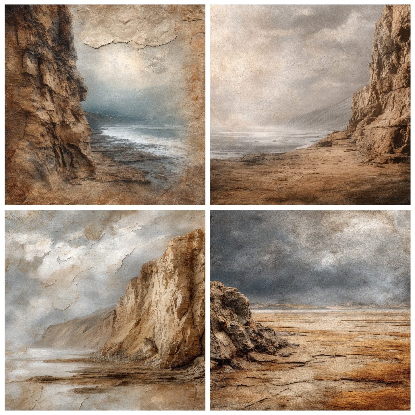 Cliff Coast Earth Erosion Tide Digital Paper Pack (DDD000989)